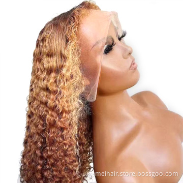 10 12 14 16 20inches honey blonde omber kinky curly  wigs real pure remy 100% Russian full hd lace frontal human hair wigs